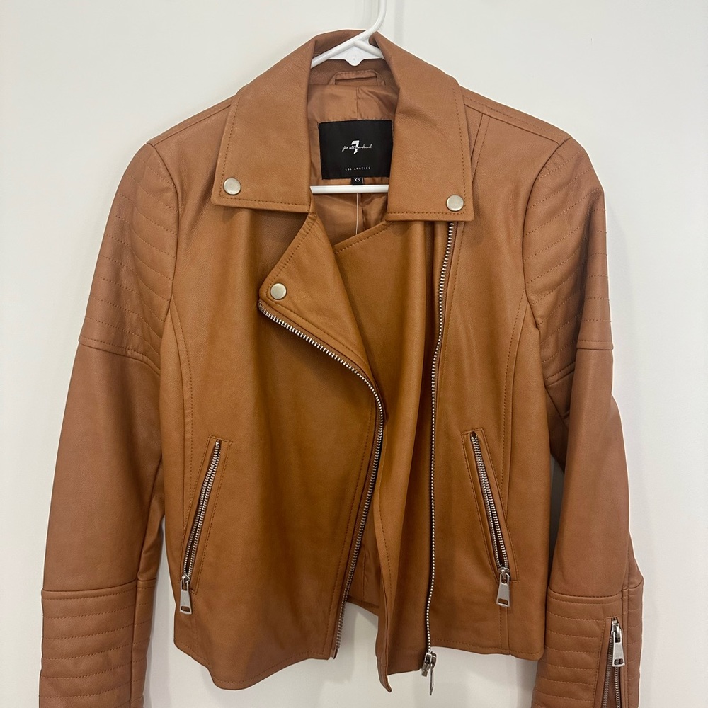 7 for all man kind, XS, camel color leather jacket